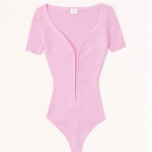 Abercrombie & Fitch Pink Hook Eye Ribbed Short Sleeve Bodysuit Small